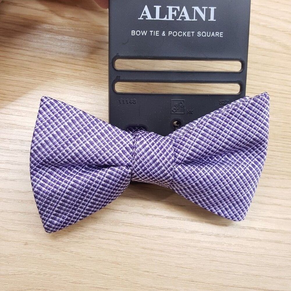 ALFANI Mens Bow Tie Purple Micro Check Textured Adjustable Pre-Tied Bowtie